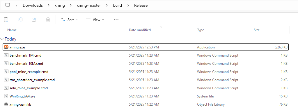 XMRig built successfully