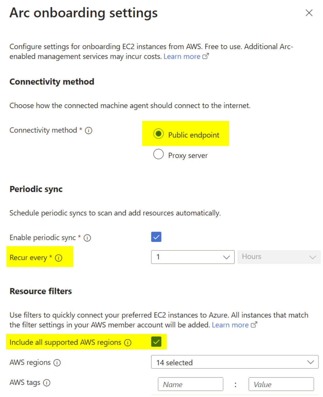 Multi Cloud Connector Arc Onboarding Setting