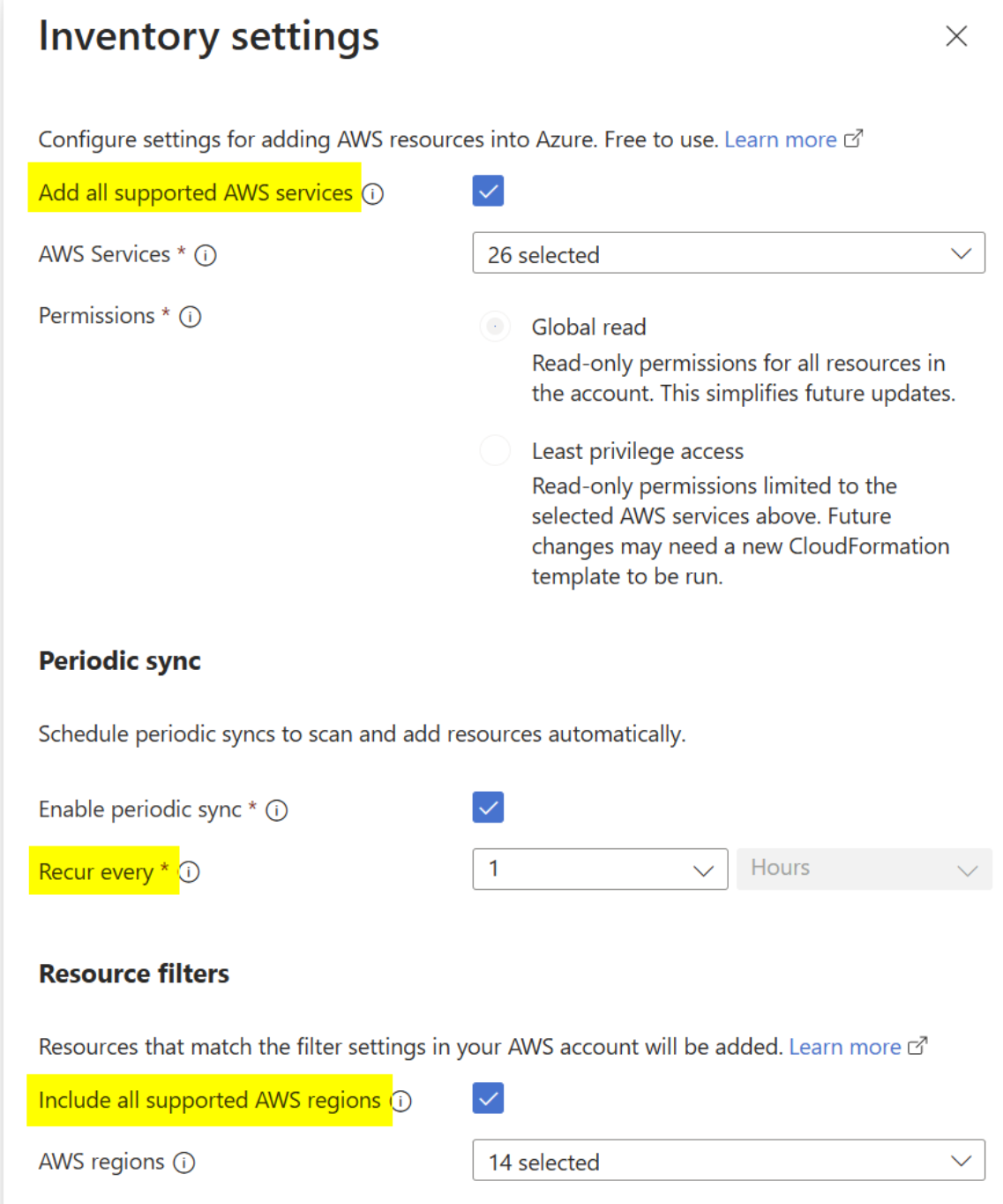Multi Cloud Connector Inventory Setting
