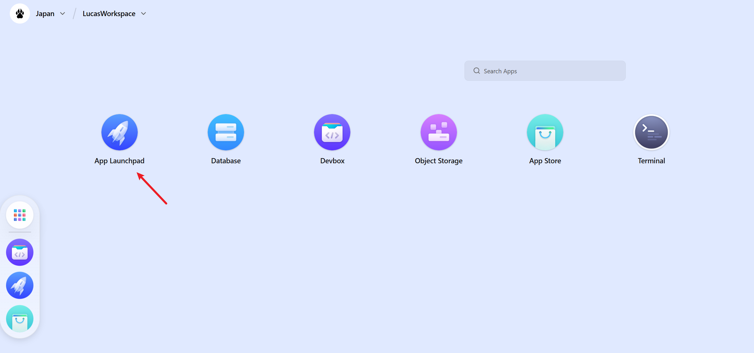 日本工作区和App Launchpad